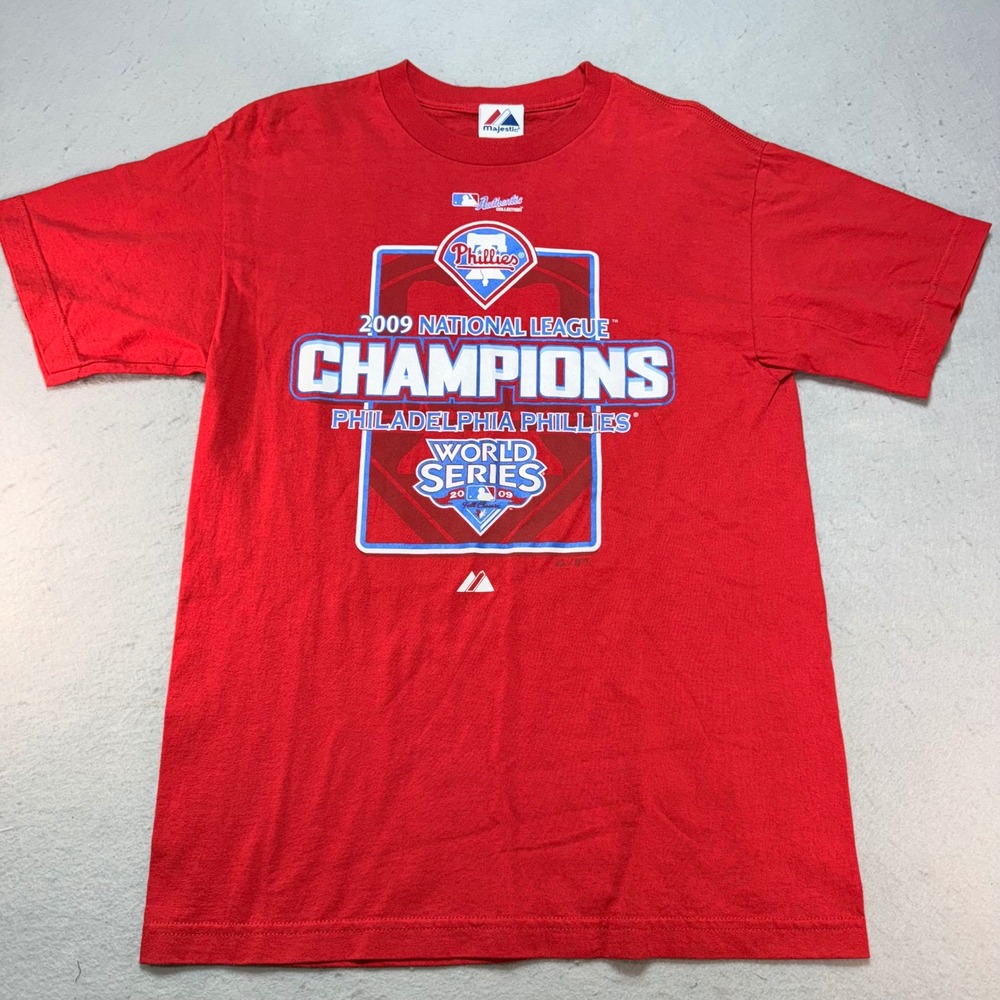 Majestic Phillies 2009 NL Champions World Series T-Shirt – Men's L Excellent‎